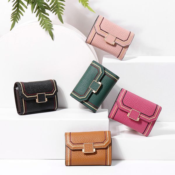 

hbp fashion new car suture flip-cover female card bag big lichen head layer cowhide purse 10.5*7.5*3cmcm, Brown;gray