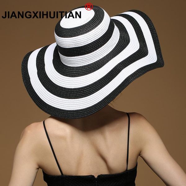 

лето stripe straw hat женщины большой широкий брим бич hat вс hat складная вс блок ув защиты панама bone chapeu feminino sqcmcg buy_home, Black;white