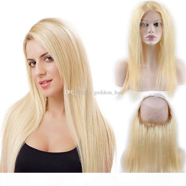 

pure color blonde 613 silky straight virgin human hair pre plucked 360 lace band frontal with baby hair 22.5*4*2, Black;brown