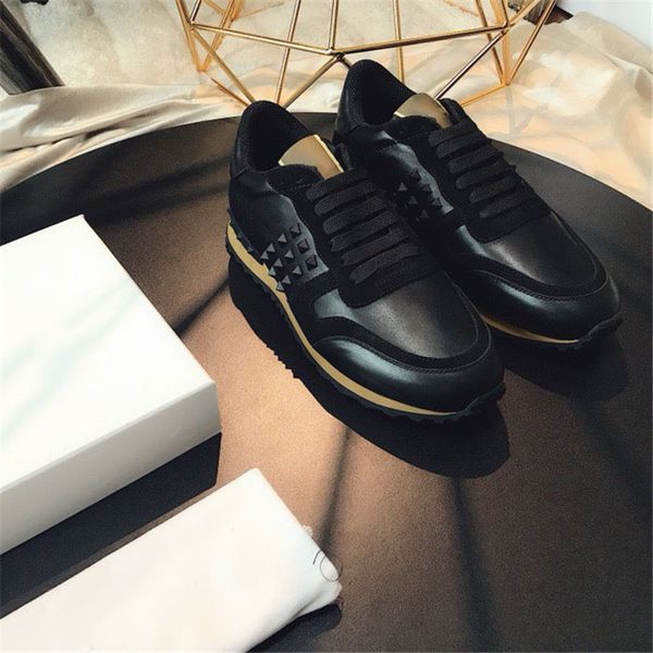 

2021 fashion suede stud rivet shoes men women camouflage leather sneakers flats runner trainers sport casual shoes eur36-46 with box, Black