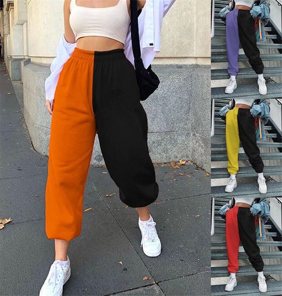 

women's pants & capris 2021 women fashion elastic waist color block ladies female stylish for daily wear, Black;white
