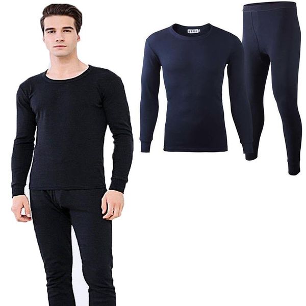 

men's thermal underwear men autumn winter sets warm long johns o neck for thick velvet shirt leggings suit, Black;white