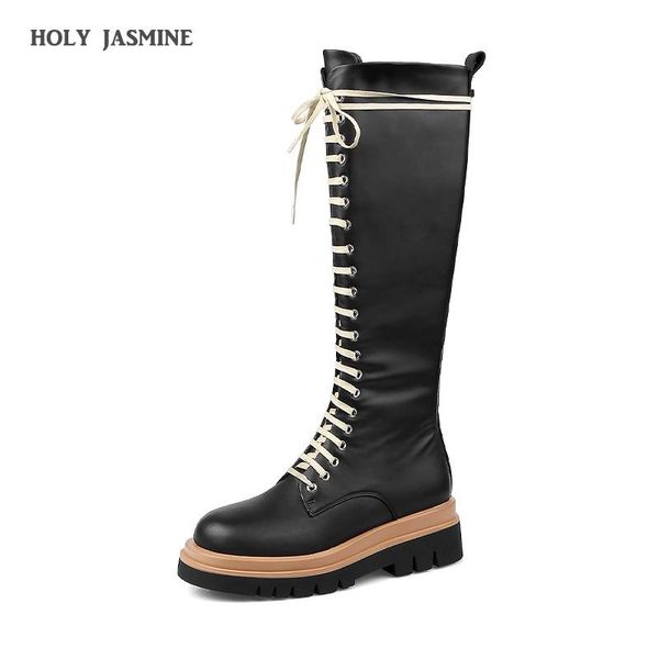 

holy jasmine genuine leather women martin boots autumn and winter long and short boots, two types to choose cross-tied rubber, Black