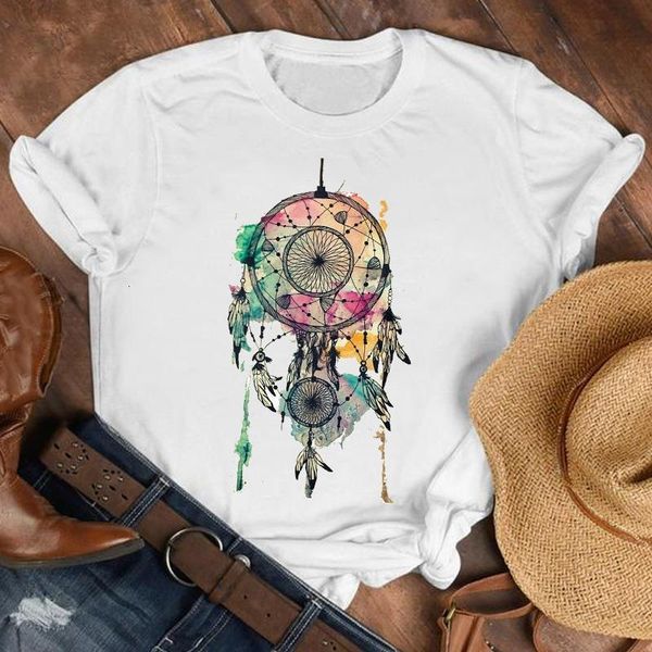 

feather dream web print t shirt women short sleeve o neck loose tshirt women tee shirt female clothes camisetas mujer, White
