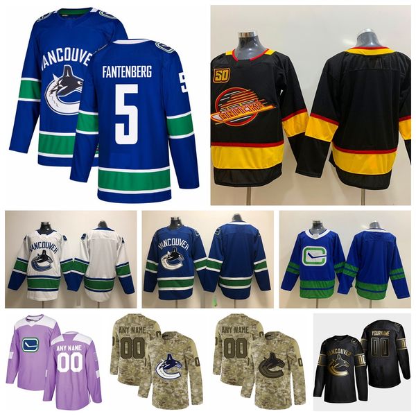 

2021 customize #5 oscar fantenberg vancouver canucks jerseys golden edition camo veterans day fights cancer custom stitched hockey jerseys, Black;red