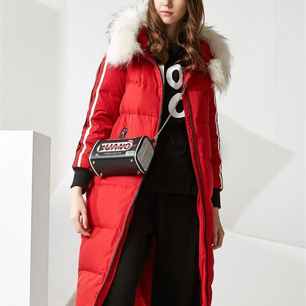 

women down jacket big size x-long down parka 90 duck down big real fur overknee waterproof warm outwear b70142144 201030, Black