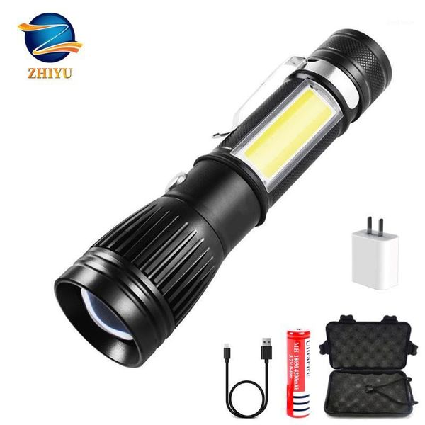 

zhiyu rechargeable usb led with side light glare electric torch usb rechargeable camping torch use 18650 battery1