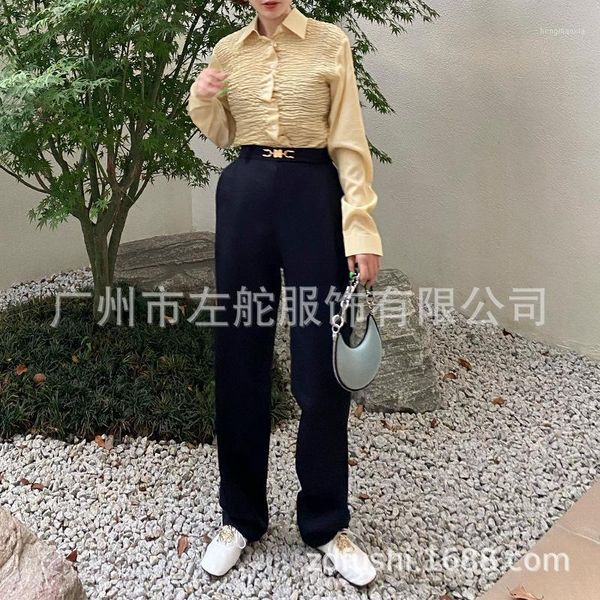 

quality south korea of new fund of 2020 autumn winters eenk high waist loose metal buckle wool slacks west pants pants1, Black;white