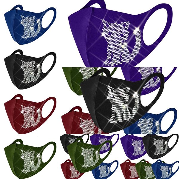 

designer cotton new face graffiti dustproof breathable black color trendy cat flash diamond mask 3 ntpmr