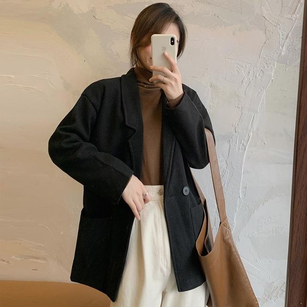 

p shoot autumn winter loose online celebrity cardigan woolen overcoat short-height elegan jacket -401, Black