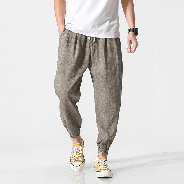 

cotton linen casual harem pants men joggers man summer trousers male chinese style baggy pants 2020 harajuku clothe1, Black
