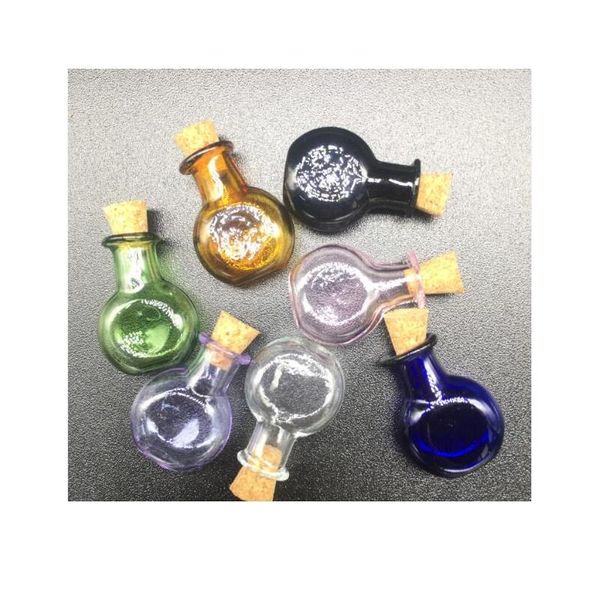 

10pcs colorful flat round wishing bottle vial pendants perfume essential oil cork plug glass hand-blown jewelry sqcunv, Black