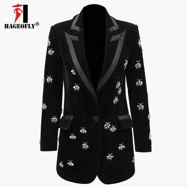 

s-xxxl velvet blazer women winter heavy crystal bee bead decoration 2019 designer celebrity party fashion blazer1, White;black