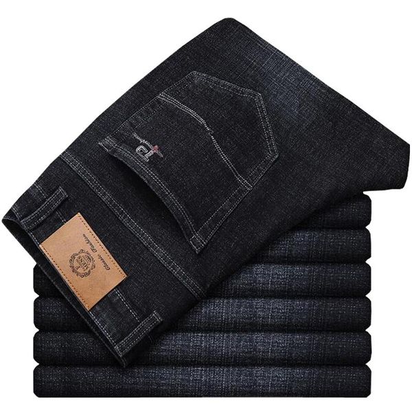 

new brand men's fashion autumn straight jeans business casual stretch slim jeans classic trousers denim pants male black blue
