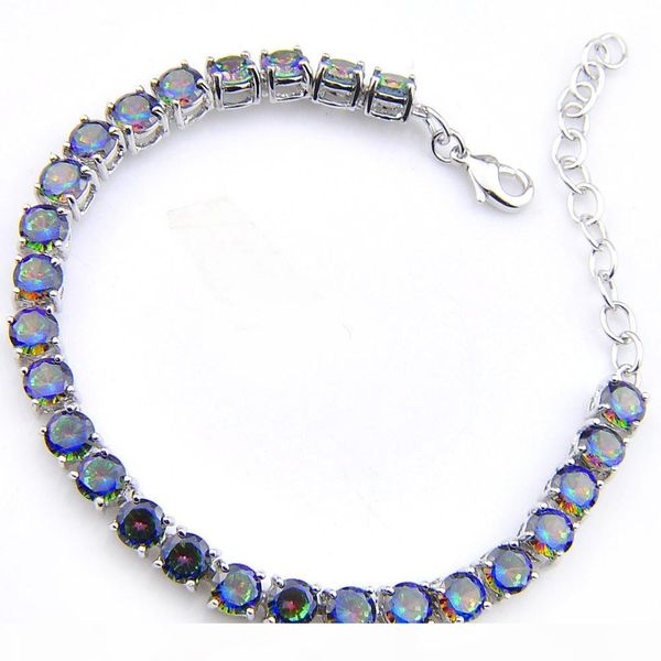 

luckyshine sell fashion round colored natural mystic z gems silver for women charm bracelets tennis men bracelets 8 inch, Golden;silver