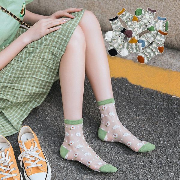 

socks & hosiery 2021 summer breathable thin mesh women fashion flower sweet princess girls short for canvas shoes, Black;white