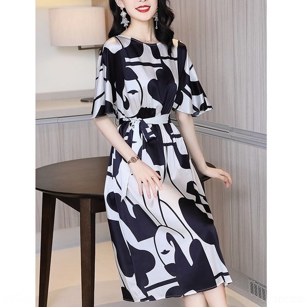 

e7jmt silk dress aline dress summer 2020 new loose vrjga young goddess a-line style fashion printed satin skirt skirt, Black;gray