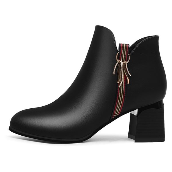 

good quality waterproof platform autumn and winter new solid color pointed boots high heel ankle boots women two colors y200723, Black