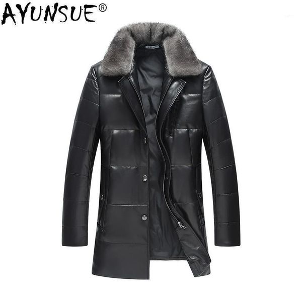

ayunsue men's leather jacket autumn winter genuine leather down jacket collar sheepskin coat 2020w17a350 kj38451, Black