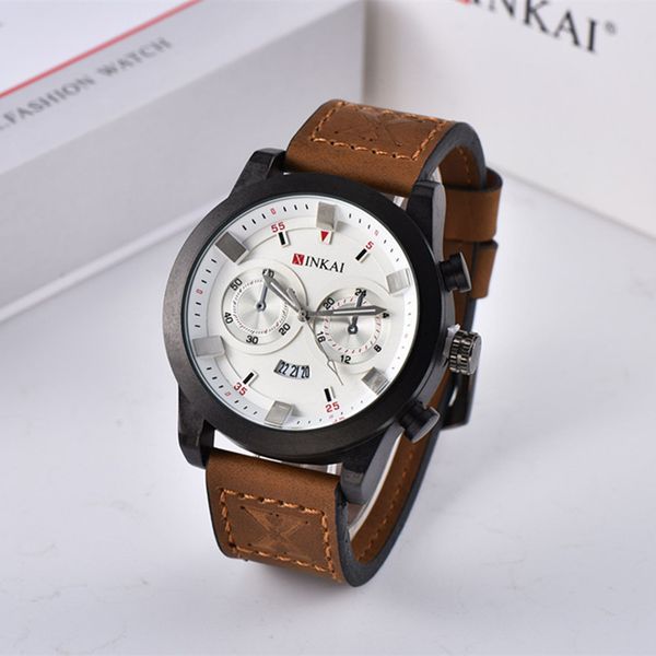 

men's sports watch leisure belt quartz watch, Slivery;brown