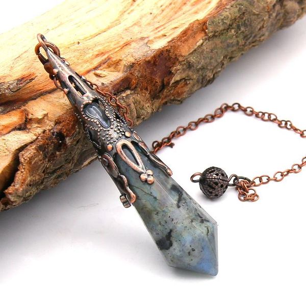 

natural labradorite pendulum for dowsing natural stone pendant healing crystals pendule chakra crystal jllbew, Black