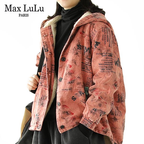 

max lulu winter european fashion ladies punk clothes womens floral hooded padded coats casual fur jackets female thicken parkas 1014, Black