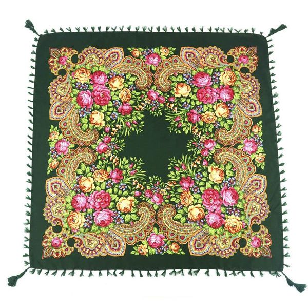 

scarves fashion russian women tassel square scarf shawl lady printed floral short headband retro cape wrap 90*90cm, Blue;gray