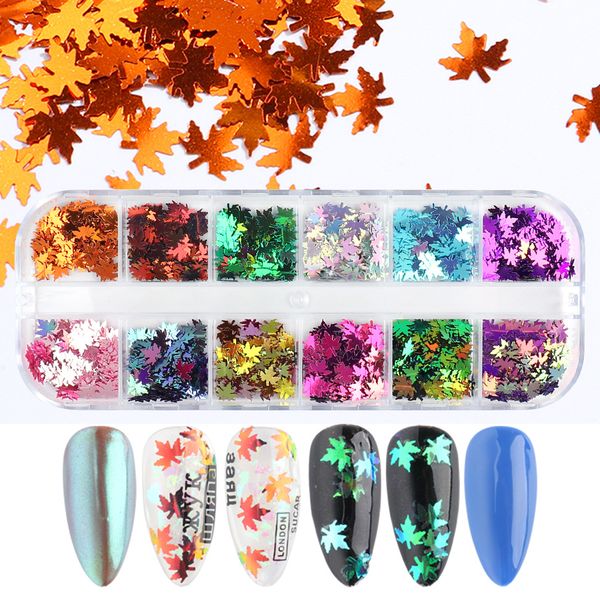 

nail glitter 12grid sequin holographic sparkly 3d star laser mirror autumn flake manicure art accessories ntfy-1, Silver;gold
