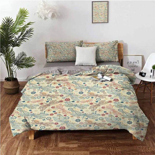 

vintage retro hippie design with flower print wings buds leaves imagebedding 3-piece set