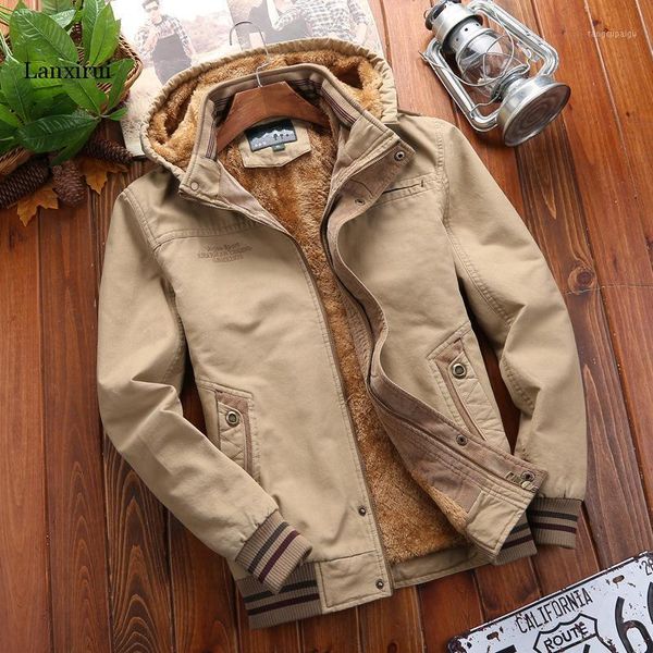 

men parka coat winter jacket hooded jacket men outdoor cotton fashion wear brand new fleece lined thick warm1, Black