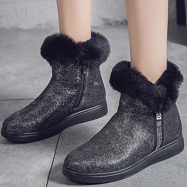 

women's shoes 2020 boots female plush furry women's winter shoes ankle keep warm platform boots fashion womans chaussure femme, Black