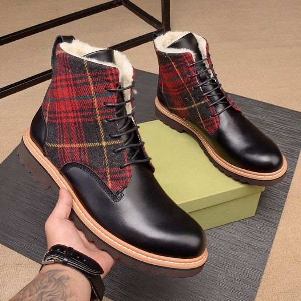 

th canvas patchwork ankle boots brand designer men inner cashmere martin boots winter warm snow boots, Black
