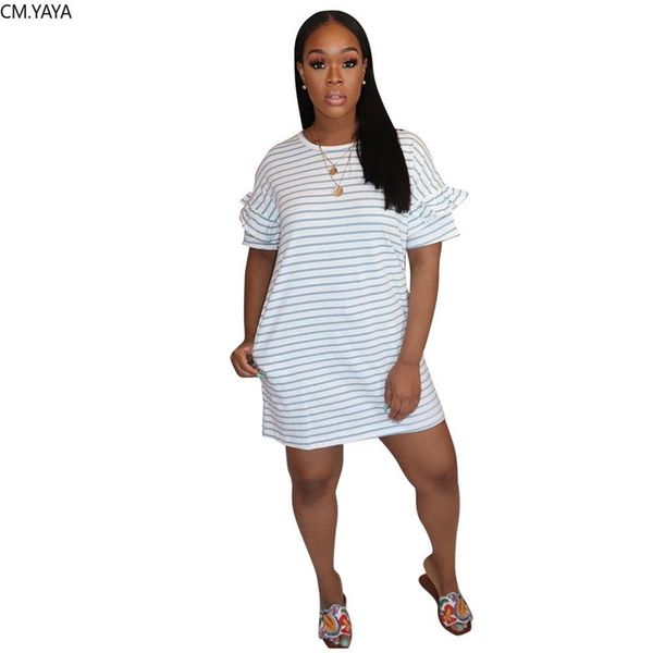 

women summer mini dress o-neck short sleeve striped print party night club casual t-shirt loose dresses vestido gl8681 t200619, White;black