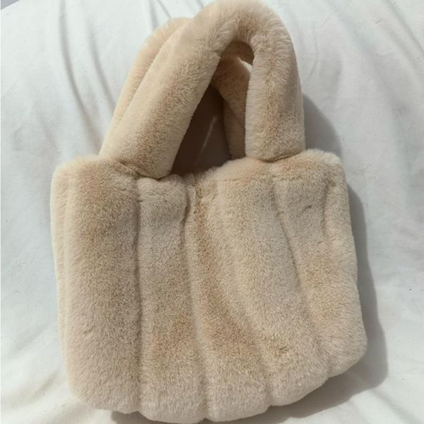 

faux fur furry female purse handbags luxury soft plush women shoulder bags elegant vertical stripes ladies small tote bucket bag