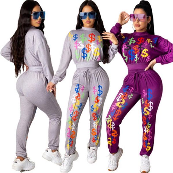 

ladies dollar sign pattern suits fashion trend long sleeve pleated belt short pants sets designer autumn female loose casual tracksuits, White