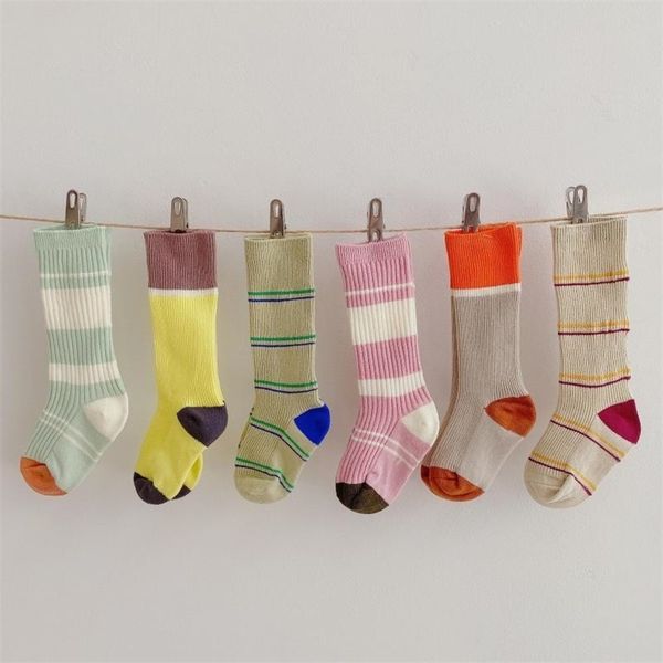 

3 pairs/lot children baby knitted cotton long tube knee high toddler kids girls stripe autumn cute socks lj201216, Pink;yellow