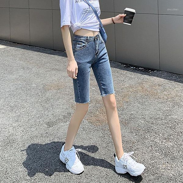 

women's jeans skinny woman high waisted slim distressed casual style biker cycling ins knee length1, Blue