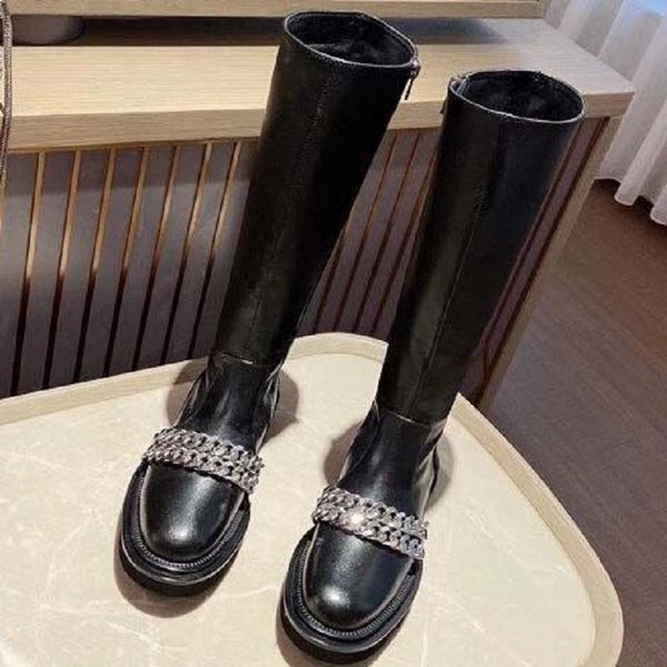 

fashion women zip border knee high boots casual wild non-slip leather women's boots cowboy boot come with box size 35 to 42 t99 l330 08, Black