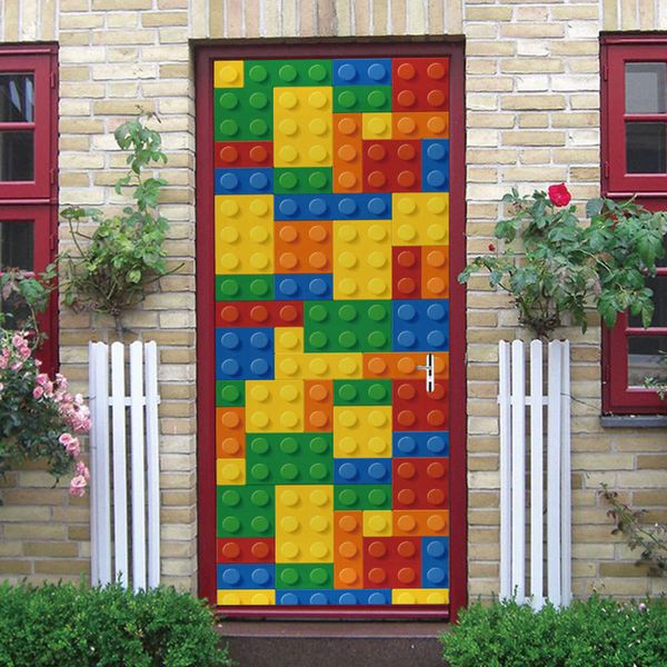 

creative environmental protection 3d lego module door renovation self adhive bedroom wall pvc sticker