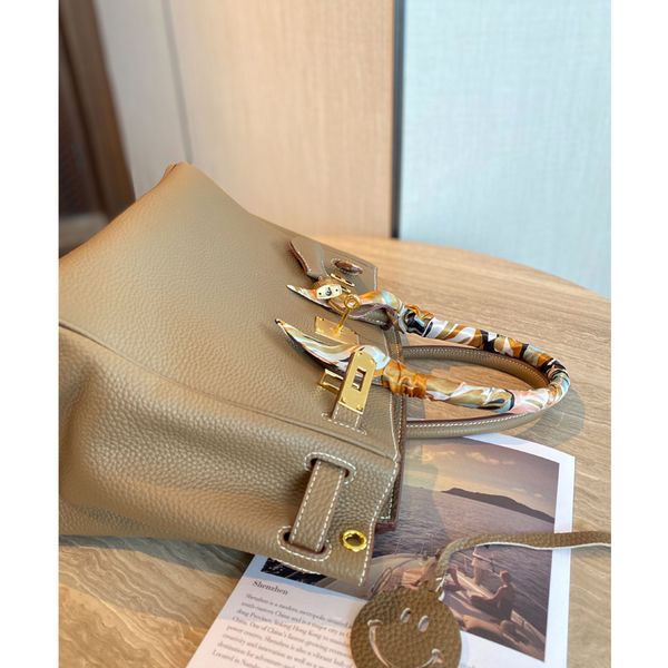 

yixxi customized upgraded elegant elephant gray birkin bag genuine leather portable classic women bag large capacity