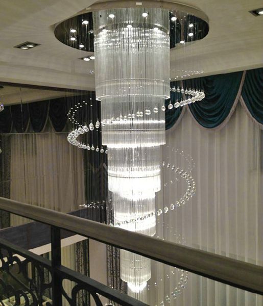 nuova grande lampadario moderno in cristallo per illuminazione per scale a LED Duplex e hotel lustres cristal