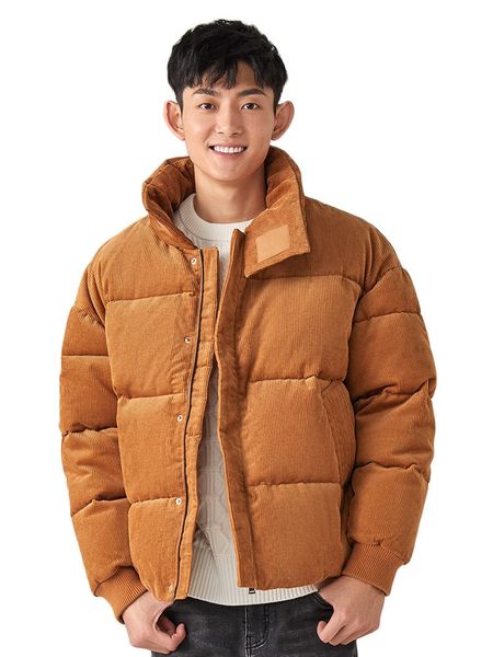 

semir 2019 winter new men loose stand collar short retro corduroy thick cotton casual jacket