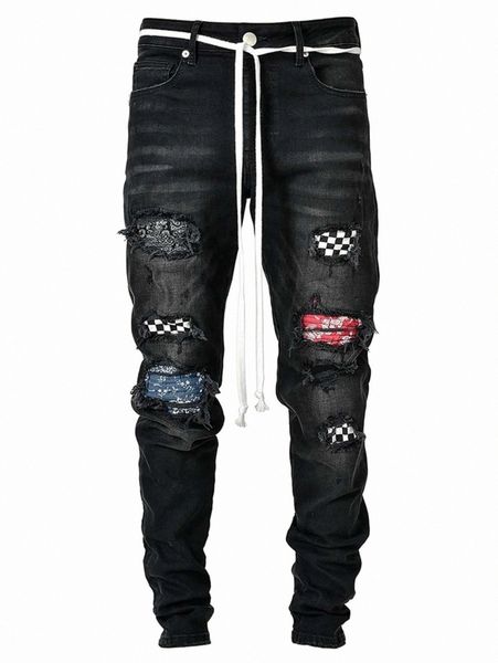 

romwe guys random ripped jeans e60c#, Blue