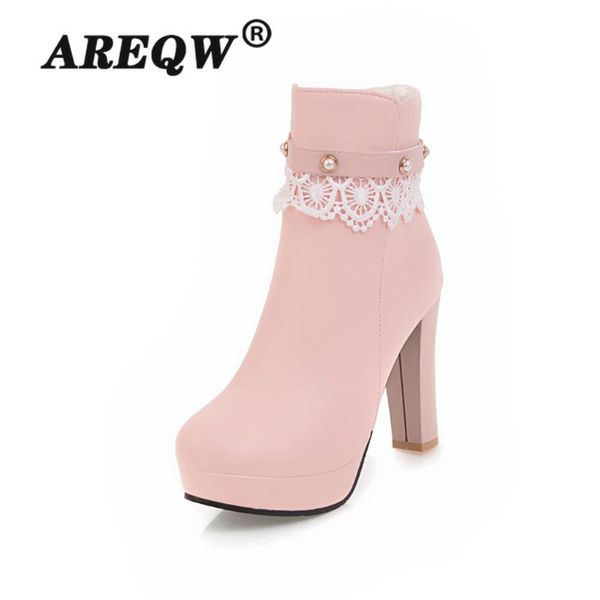 

2021 ankle boots women pointed toe zipper high heel autumn winter boots female dress shoes ladies big size, Black