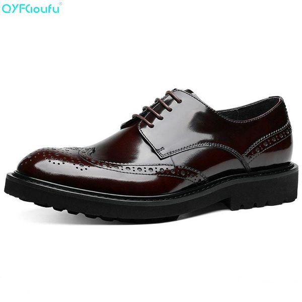 

qyfcioufu formal men dress shoes genuine leather shoes lace up brogue flats oxfords for men wedding office business, Black