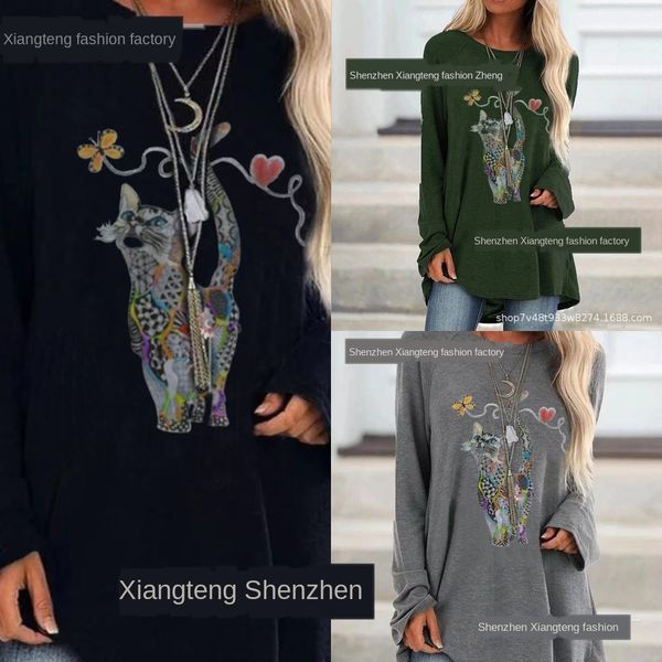 

l58dw осень 2020 женщин печать осень рукава шеи экипажа для женщин длинные t-рубашка 2020 животных печати длинные рукава шеи экипажа футболк, White