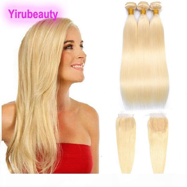 

indian human hair bundles with 4x4 lace closure straight 613# blonde color straight bundles with closure baby hair extensions 8-28inch, Black;brown
