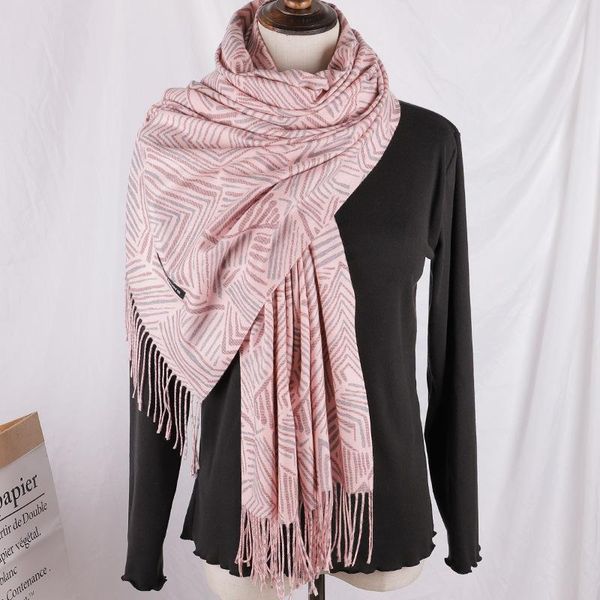 

new style solid color cashmere scarf for autumn and winter thick tassels double-sided wild warm shawl fashionable bib, Blue;gray