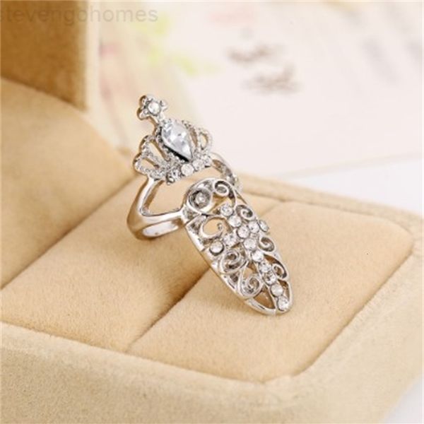 

styles fingernail fashion 3 cross flower , crown charm rhinestone cluster party finger rings nail cap cover, Silver