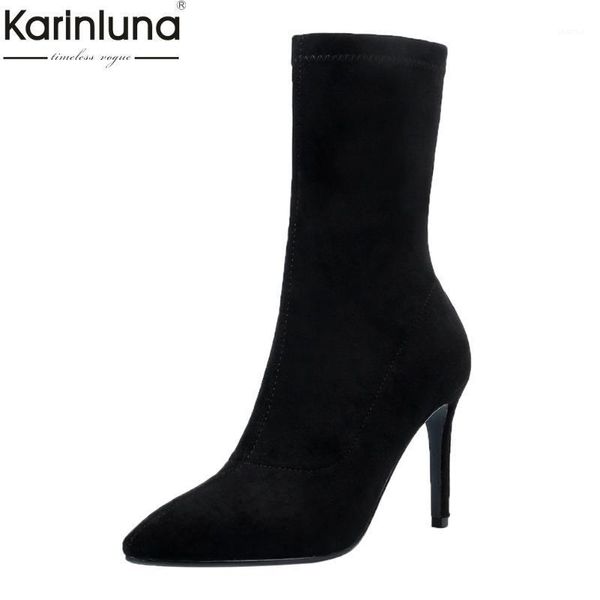 

boots brand thin high heels stretch woman shoes slip on elegant female1, Black